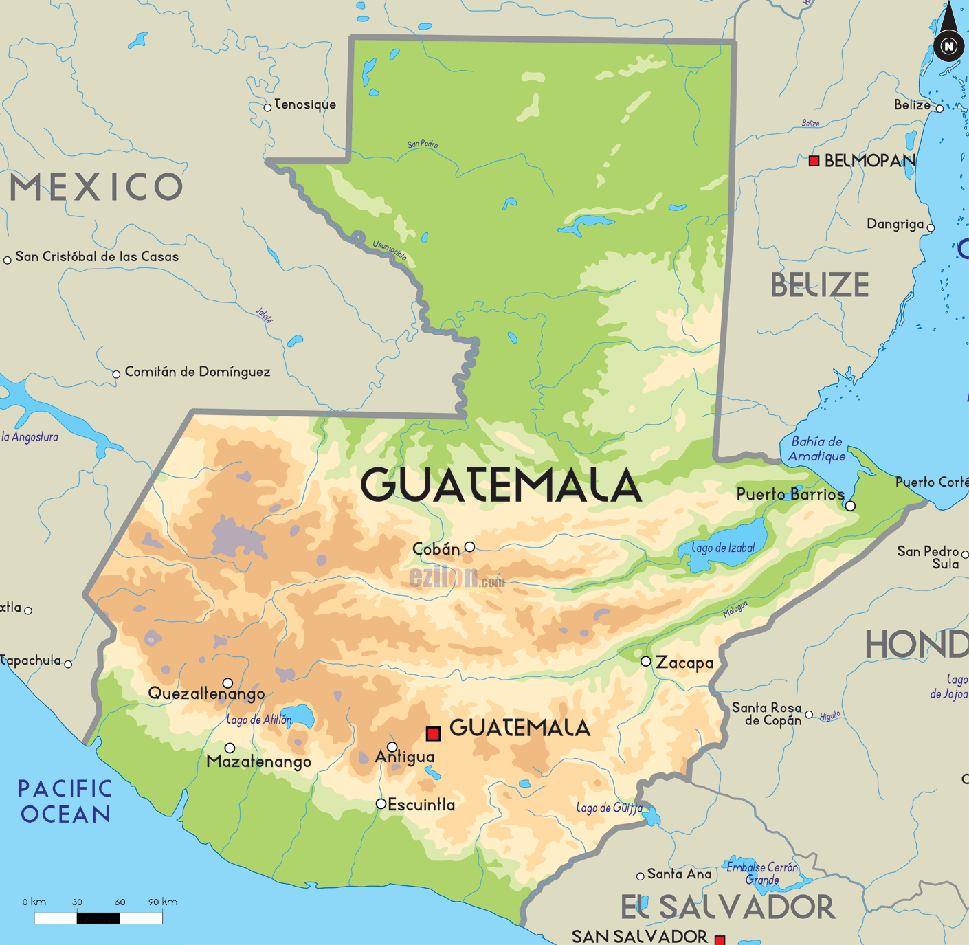 guatemala physikalisch karte